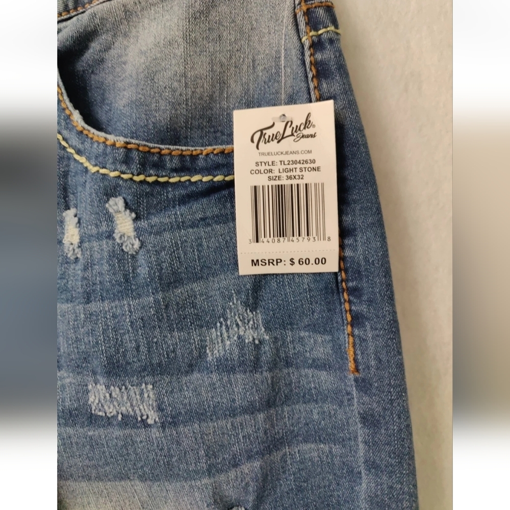 True luck style tl23042630 relaxed straight men jeans Size36x32 Light Stone Blue - Picture 5 of 13